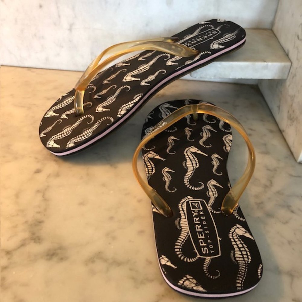 SPERRY TOP-SIDER  Seahorse Print Black Flip Flop M 7-8